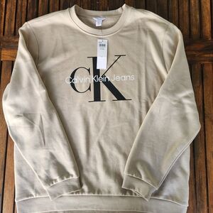 NWT Men's Calvin Klein Light Beige Tan Crewneck Sweatshirt CK Logo Size XXL